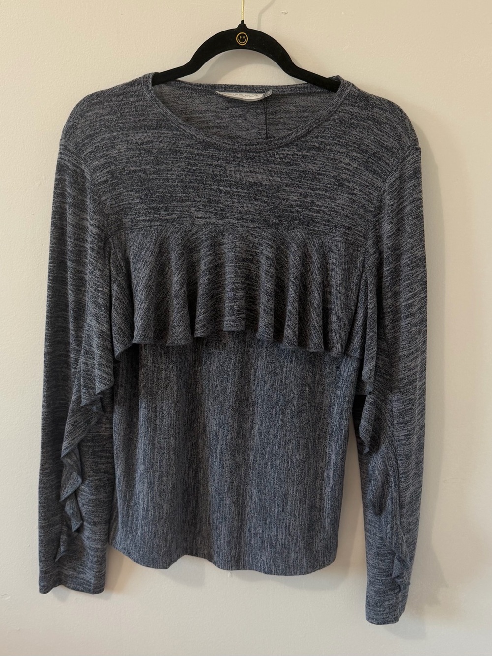 Stage Of Playlord - Marled Gray Ruffle Knit Top Long Sleeve Crew Neck - Size 3